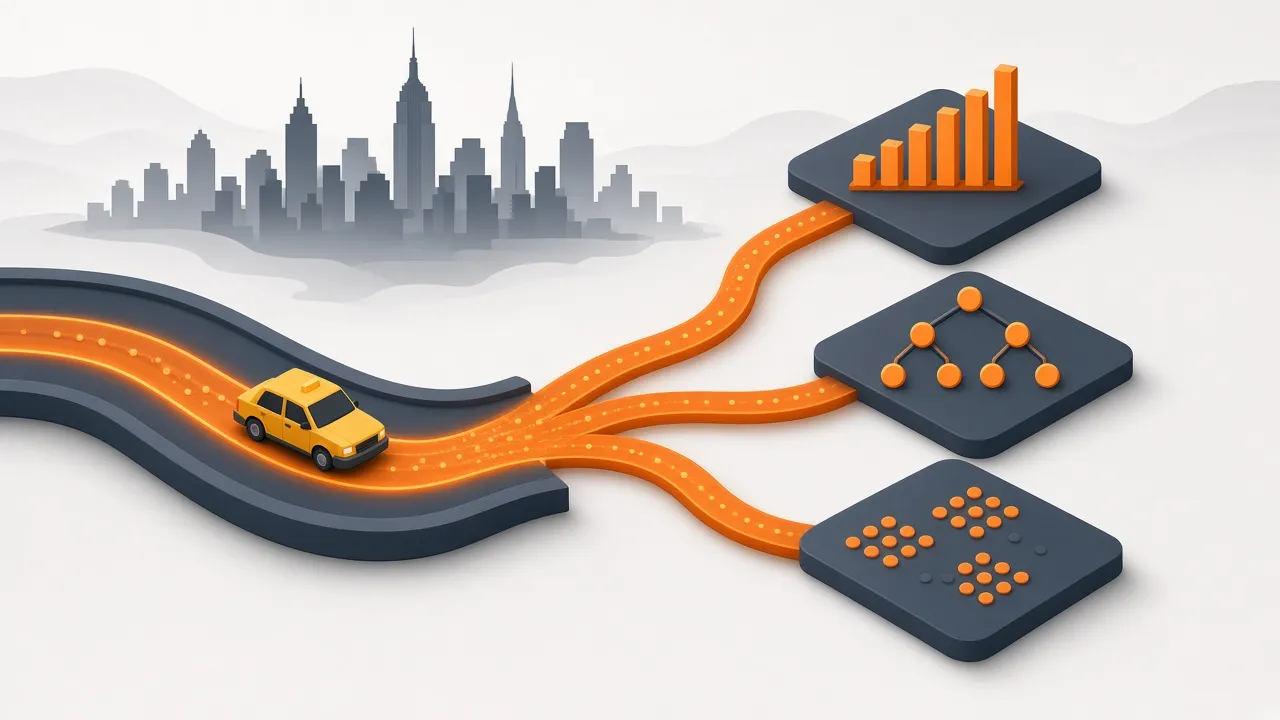 Taxi jaune de New York dont la trajectoire devient pipeline de données, graphique et arbre de décision